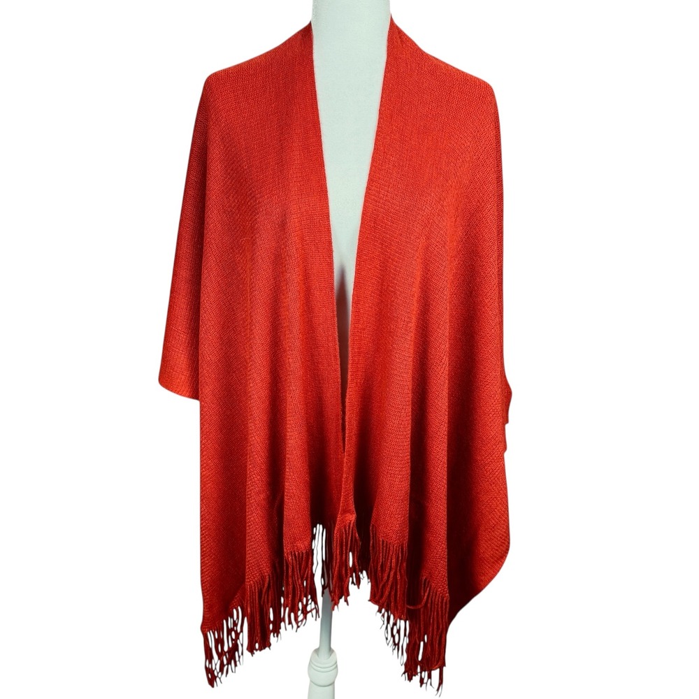 Worthington Harvest Orange Ruana Shawl Wrap One Size Acrylic Open Front Layer